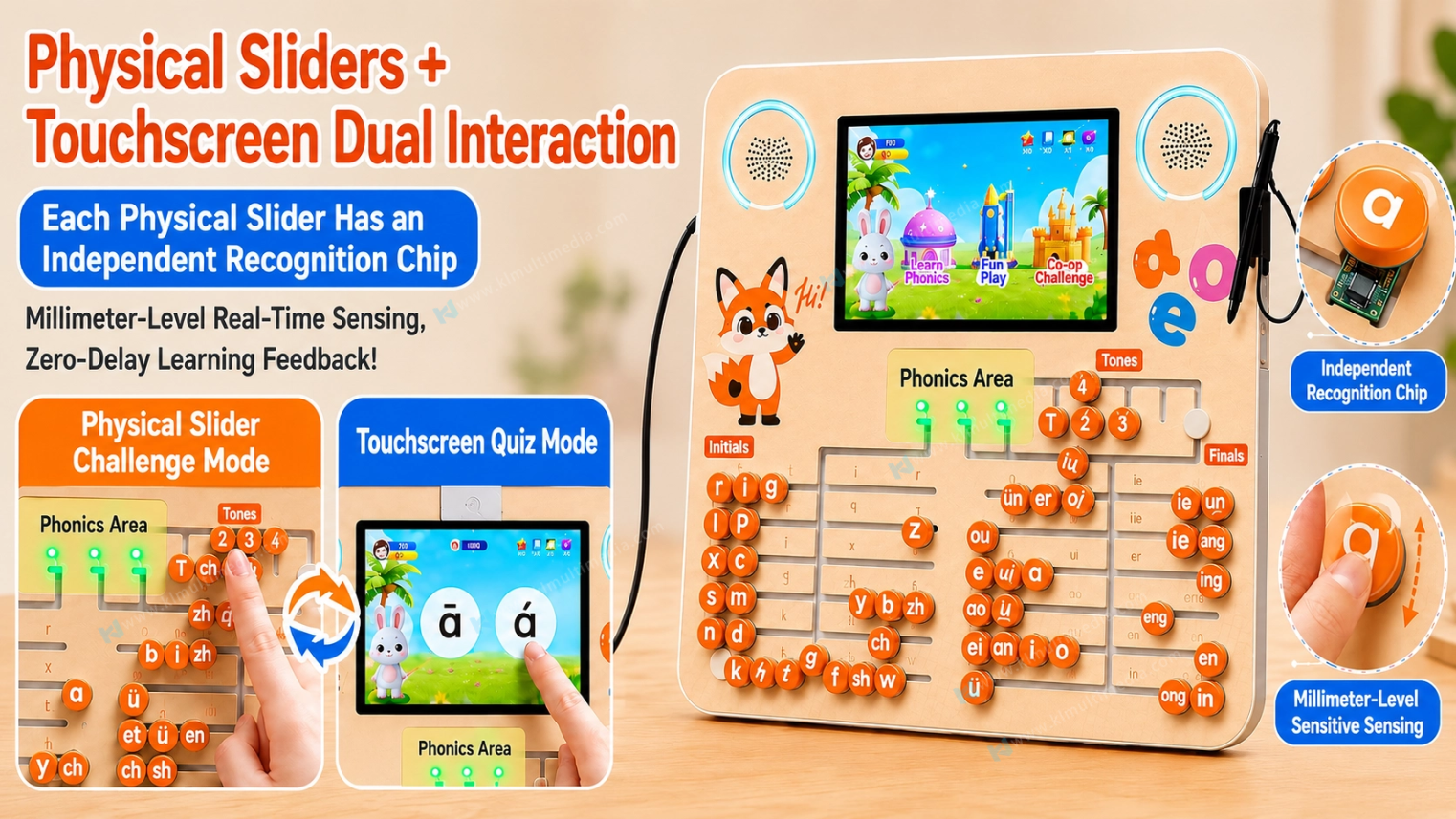 Physical Slider Touchscreen Dual Interaction Curseur physique et double interaction avec écran tactile pour l'éducation pratique sur le mur d'apprentissage préscolaire